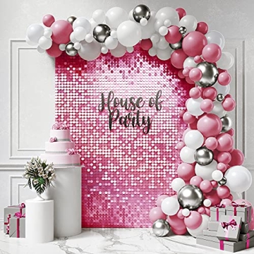 HOUSE OF PARTY Pink Shimmer Wall Backdrop - 24 Panels Round Sequin Shimmer Backdrop for Birthday Dec...
