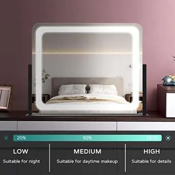 Vierose Vanity Mirror with Lights, 22"X19" Mirror with Lights for Makeup Desk, Lighted Makeup Mirror with 5X Magnification, 3 Color Lighting & Light Dimmable, 360° Rotation, Gift for Women (Black)