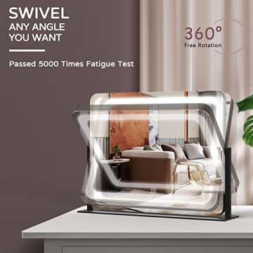 Vierose Vanity Mirror with Lights, 22"X19" Mirror with Lights for Makeup Desk, Lighted Makeup Mirror with 5X Magnification, 3 Color Lighting & Light Dimmable, 360° Rotation, Gift for Women (Black)