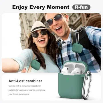 R-fun Soft Silicone AirPods Case Cover with Keychain
