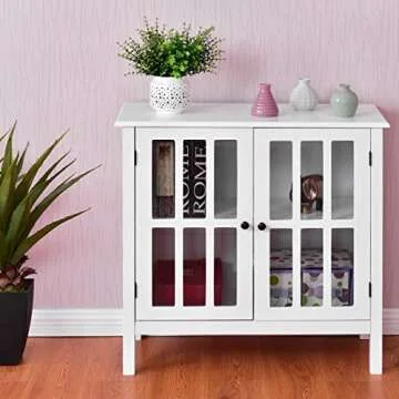Stylish Tangkula Sideboard Cabinet with Glass Doors