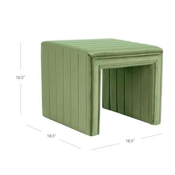 HomePop Modern Channel Tufted Velvet Ottoman Home Décor|Ottoman for Living Room & Bedroom - Green