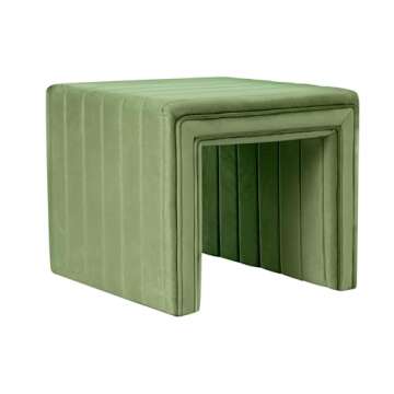 HomePop Modern Channel Tufted Velvet Ottoman Home Décor|Ottoman for Living Room & Bedroom - Green