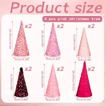 Kigley 6 Pcs Pink Valentine Tree Cone Decor for Celebrations