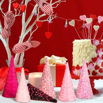 Kigley 6 Pcs Pink Valentine Tree Cone Decor for Celebrations