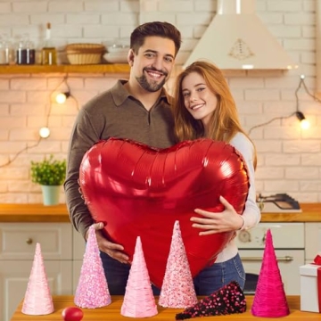 Kigley 6 Pcs Pink Valentine Tree Cone Decor for Celebrations