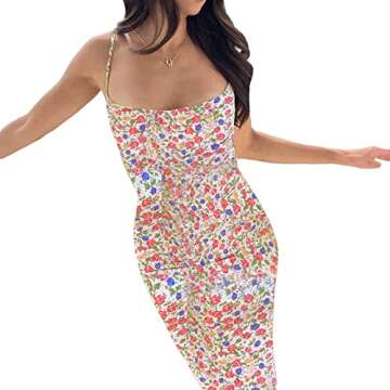 Women Cutout Backless Maxi Dress Spaghetti Strap Cocktail Bodycon Long Dresses Floral Print Sexy Tube Dress Party Wedding (Flower, S)