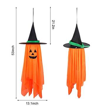 Halloween Decorations, VIKASI Single Pre-Installed Orange Pumpkin Wizard Hat Halloween Decor, Hanging Pumpkin Ornaments for Home Garden Party Indoor Outdoor