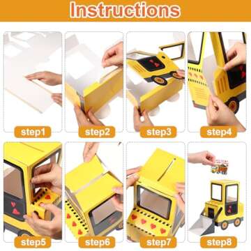 Pasimy DIY Valentines Day Mailbox with 33 Construction Vehicle Cards Valentines Day Crafts for Kids Bulldozer Mailbox for Classroom Exchange Party Activity Box Crafts for Kids Girls Boys