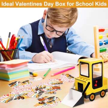 Pasimy DIY Valentines Day Mailbox with 33 Construction Vehicle Cards Valentines Day Crafts for Kids Bulldozer Mailbox for Classroom Exchange Party Activity Box Crafts for Kids Girls Boys