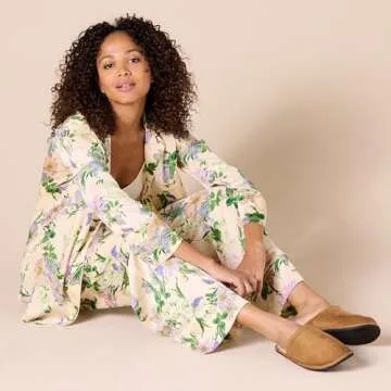 Amazon Essentials Women's Regular-Fit Long-Sleeve Satin Sleep Shirt Only (Pants Sold Separately), Beige Peach Floral, XX-Large