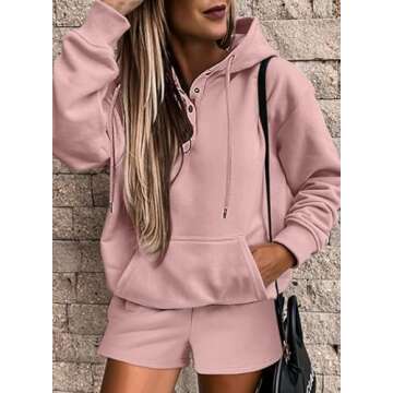 SHEWIN Women 2 Piece Outfits Sweatsuit Lounge Sets Oversized Hoodie Sweatshirt Shorts Tracksuit Set