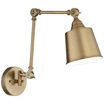 360 Lighting Mendes Modern Swing Arm Adjustable Wall Mounted Lamp Antique Brass Gold Metal Hardwired...
