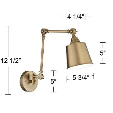 360 Lighting Mendes Modern Swing Arm Adjustable Wall Mounted Lamp Antique Brass Gold Metal Hardwired Down Light Fixture for Bedroom Bedside House Reading Living Room Home Hallway Dining