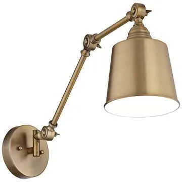 360 Lighting Mendes Modern Swing Arm Adjustable Wall Mounted Lamp Antique Brass Gold Metal Hardwired Down Light Fixture for Bedroom Bedside House Reading Living Room Home Hallway Dining
