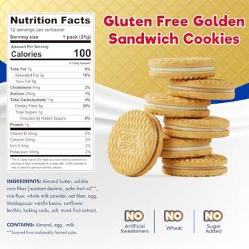 ChocZero Gluten-Free Vanilla Sandwich Cookies with Creme - Low Sugar, Keto Friendly Dunkies (1 Box, ...