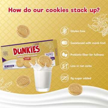 ChocZero Gluten-Free Vanilla Sandwich Cookies with Creme - Low Sugar, Keto Friendly Dunkies (1 Box, 9oz)