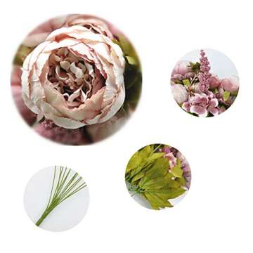 SHINE-CO LIGHTING Artificial Peony Silk Flowers Bouquet Glorious Moral for Home Office Decoration and Weddings(Sweetened Bean)