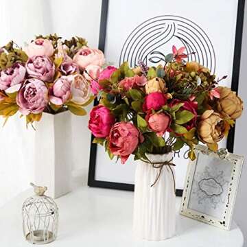 SHINE-CO LIGHTING Artificial Peony Silk Flowers Bouquet Glorious Moral for Home Office Decoration and Weddings(Sweetened Bean)