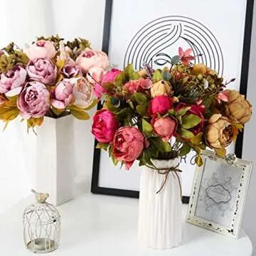 SHINE-CO LIGHTING Artificial Peony Silk Flowers Bouquet Glorious Moral for Home Office Decoration and Weddings(Sweetened Bean)