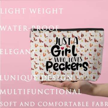 ZHAMEN Chicken Decor Chicken Accessories Makeup Bag Chicken Gifts for Chicken Lovers Makeup Pouch Birthday Gifts for Women Chicken Mom Lady Friends Besties Sisters Cosmetic Travel Bag