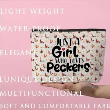 ZHAMEN Chicken Decor Chicken Accessories Makeup Bag Chicken Gifts for Chicken Lovers Makeup Pouch Birthday Gifts for Women Chicken Mom Lady Friends Besties Sisters Cosmetic Travel Bag