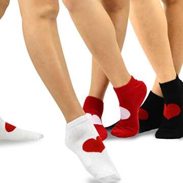 TeeHee Valentine's Day Hearts and Love Women's Low Cut Ankle Crew Cotton Socks 3 Pairs (Big Heart)
