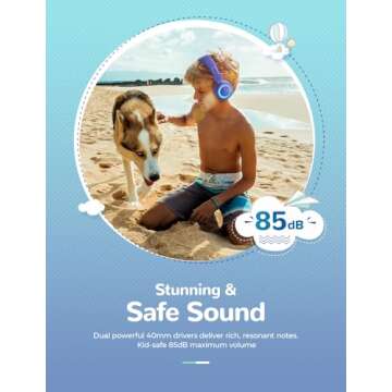 iClever Kids Bluetooth Headphones, BTH02 93H Playtime Type C Fast Charging, 85 dBA Safe Volume, Blue...