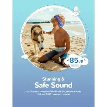iClever Kids Bluetooth Headphones, BTH02 93H Playtime Type C Fast Charging, 85 dBA Safe Volume, Blue...