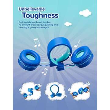 iClever Kids Bluetooth Headphones, BTH02 93H Playtime Type C Fast Charging, 85 dBA Safe Volume, Bluetooth 5.4, Adjustable Kids Headphones, Foldable Kids Wireless Headphones with MIC for iPad, Blue