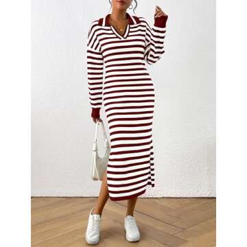 MASCOMODA Womens Long Sleeve Striped Sweater Dress