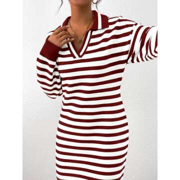 MASCOMODA Womens Long Sleeve Striped Sweater Dress