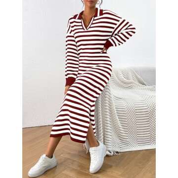 MASCOMODA Womens Long Sleeve Striped Sweater Dress