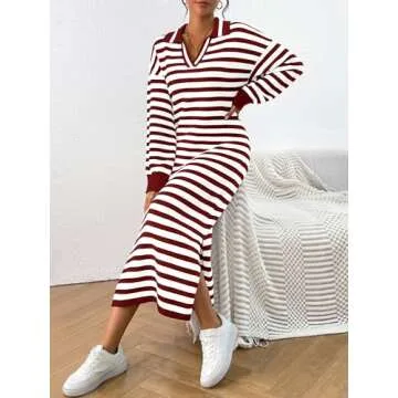 MASCOMODA Womens Long Sleeve Striped Sweater Dress
