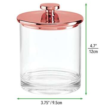 mDesign Small Modern Apothecary Storage Organizer Canister Jars - Acrylic Containers for Bathroom, Organization Holder for Vanity, Counter, Makeup Table, Lumiere Collection, Clear/Rose Gold