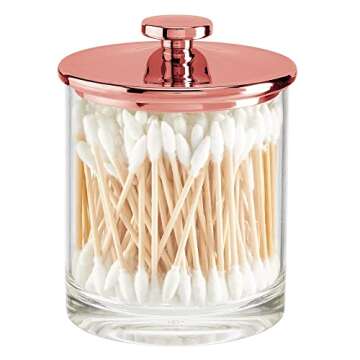 mDesign Small Modern Apothecary Storage Organizer Canister Jars - Acrylic Containers for Bathroom, Organization Holder for Vanity, Counter, Makeup Table, Lumiere Collection, Clear/Rose Gold