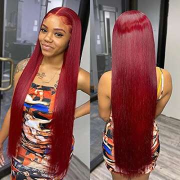 afsisterwig 99J Burgundy Wine Red Silky Straight Transparent 13x4 Lace Front Brazilian Human Hair Wigs Pre Plucked Remy Hair 180% Virgin Hair Wigs (26inch, 13X4 lace Front)