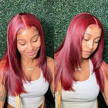 afsisterwig 99J Burgundy Wine Red Silky Straight Transparent 13x4 Lace Front Brazilian Human Hair Wigs Pre Plucked Remy Hair 180% Virgin Hair Wigs (26inch, 13X4 lace Front)