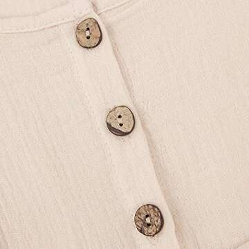 GLIGLITTR Toddler Baby Girl Cotton Linen Dress Long Sleeve Crew Neck Dresses Button Down Sundress Casual Fall White Dress (Beige, 18-24Months)