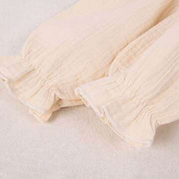 GLIGLITTR Toddler Baby Girl Cotton Linen Dress Long Sleeve Crew Neck Dresses Button Down Sundress Casual Fall White Dress (Beige, 18-24Months)