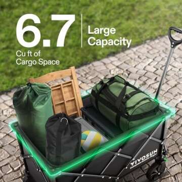 VIVOSUN Collapsible Folding Wagon, 350 lb Load-Bearing Outdoor Utility Cart with Silent Universal Wheels, Cup Holders &Side Pockets, Adjustable Handle, for Camping, Garden, Sports, Picnic, Shopping