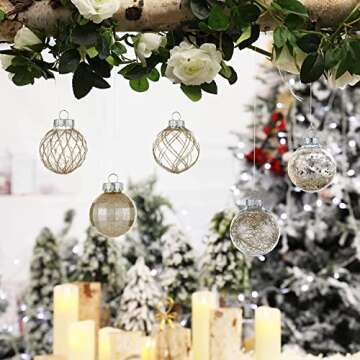 30ct Christmas Ball Ornaments-60mm/2.36" Shatterproof Clear Plastic Xmas Balls Baubles Set with Stuffed Delicate Sparkling, Hanging Christmas Tree Decorations (Champagne Gold)