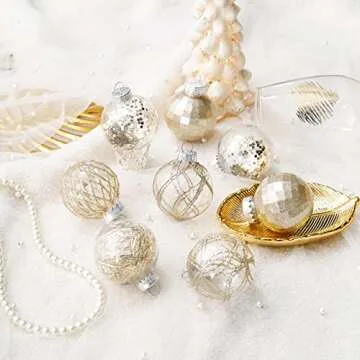 30ct Christmas Ball Ornaments-60mm/2.36" Shatterproof Clear Plastic Xmas Balls Baubles Set with Stuffed Delicate Sparkling, Hanging Christmas Tree Decorations (Champagne Gold)