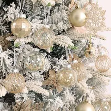 30ct Christmas Ball Ornaments-60mm/2.36" Shatterproof Clear Plastic Xmas Balls Baubles Set with Stuffed Delicate Sparkling, Hanging Christmas Tree Decorations (Champagne Gold)