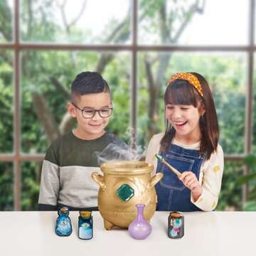 Magic Mixies - Magical Real Misting Gold Cauldron with 8 Inch Non-Electronic Plush Toy. Follow The S...
