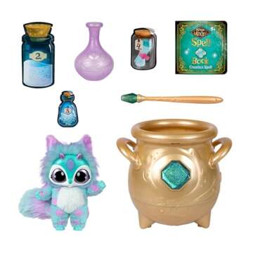 Magic Mixies - Magical Real Misting Gold Cauldron with 8 Inch Non-Electronic Plush Toy. Follow The Spell Book Add The Magic Ingredients. Who Will You Magically Create?
