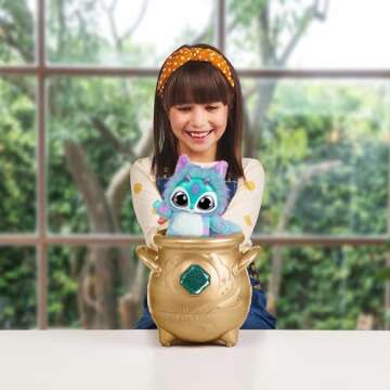 Magic Mixies - Magical Real Misting Gold Cauldron with 8 Inch Non-Electronic Plush Toy. Follow The Spell Book Add The Magic Ingredients. Who Will You Magically Create?