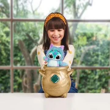 Magic Mixies - Magical Real Misting Gold Cauldron with 8 Inch Non-Electronic Plush Toy. Follow The Spell Book Add The Magic Ingredients. Who Will You Magically Create?