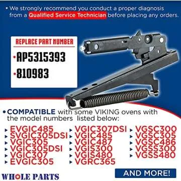 Whole Parts Oven Door Hinge (Black) Part # PC020007 [Enhanced Stronger Version], Replacement and Com...