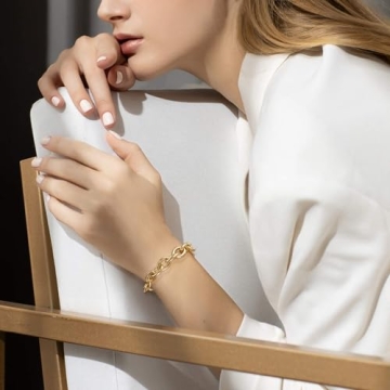 Lane Woods Gold Bracelets for Women 14k Gold Plated Chunky Thick Large Link Chain Bracelet